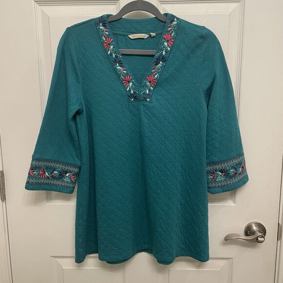 Soft Surroundings Zalamaya Tunic Top Sailing Green XS Embroidered Shirt - Picture 2 of 7